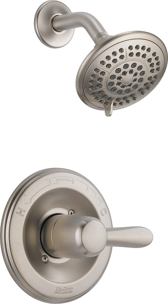 Conjunto de chuveiro de função única da série 14 Lahara da Delta Faucet, cabeça de chuveiro com 5 tipos de jato, alça de chuveiro, conjunto de chuveiro em níquel escovado, kit de acabamento de