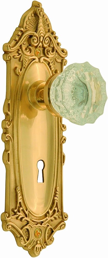 Placa Vitoriana de Maçaneta de Vidro com Furo para Chave, Entrada - 2.25, Latão Polido