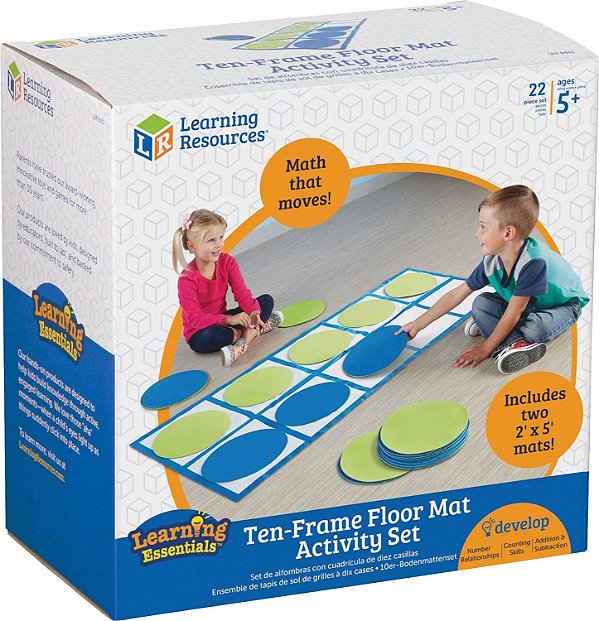 Conjunto de Atividades com Tapete de Quadro de 10, Recursos de Aprendizagem, Habilidades Matemáticas, 22 Peças, Idade 5+