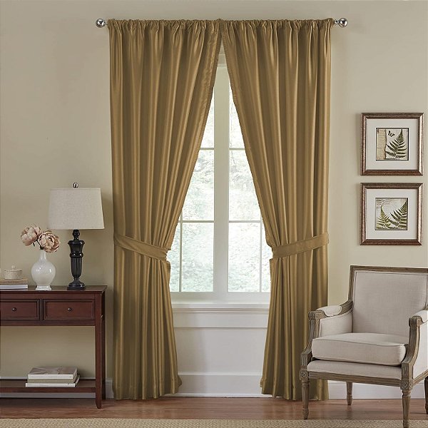 Elrene Home Fashions Versailles Faux-Silk Painel de Cortina de Escurecimento de Quarto, Cortina Blackout com Bolso para Haste, 52 Polegadas por 108 Polegadas, Dourado, 1 Painel