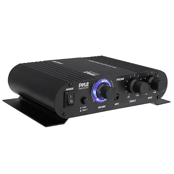 Amplificador estéreo HiFi Pyle Power Home - 90 Watts - Receptor de Áudio Surround Sound Portátil de Canal Duplo com Adaptador 12V - Para Subwoofer, Alto-Falante, MP3, iPad, iPhone, Carro, Barco