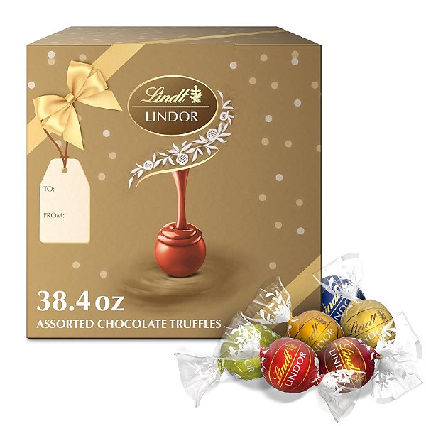 Caixa de Presente de 90 Bombons de Chocolate Sortidos Lindt LINDOR para o Dia dos Namorados, Com Centro de Trufa Suave e Derretida, 38,4 oz. de Chocolate