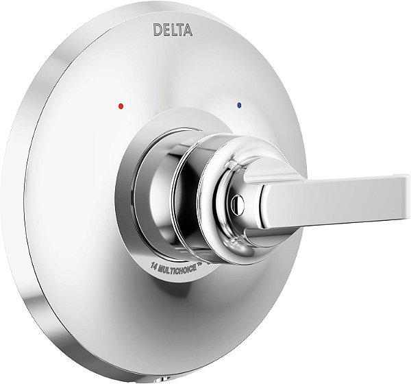 Kit de acabamento para válvula de chuveiro de cromo de uma função da série Delta Faucet Tetra 14, Maçaneta de chuveiro, Kit de acabamento para chuveiro Delta, Cromo Lumicoat T14089-PR (Vál