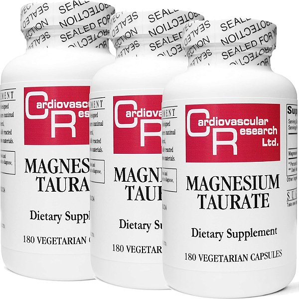 Pesquisa Cardiovascular Magnésio Taurato - 125 mg de Magnésio Elemental - 180 Cápsulas Vegetarianas em Cada Frasco Lacrado - 3 Frascos - 540 Cápsulas Vegetarianas