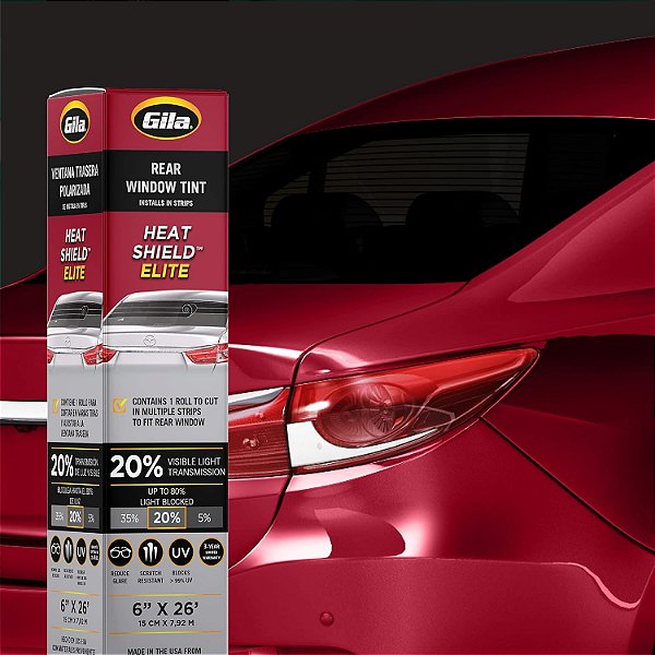 Gila® Heat Shield Elite™ 20% Filme Cerâmico para Janelas Traseiras de Automóveis Controle Avançado de Calor e Brilho (Tamanho 6in x 26ft) - Faça Você Mesmo