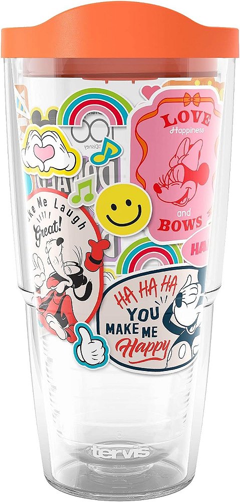 Copos de viagem de parede dupla isolados Tervis Disney 100º Aniversário Happy Faces Feito nos EUA Mantém Bebidas Frias e Quentes, 24oz, Clássico
