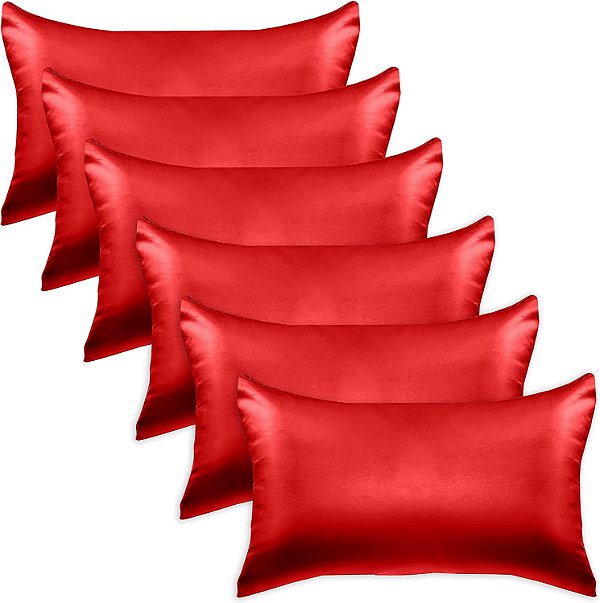 Conjunto de 6 fronhas de cetim de viscose com zíper oculto para resfriamento e conforto elegante - Caixa de presente bonita - Conjunto de 6 fronhas de cetim, King, Vermelho