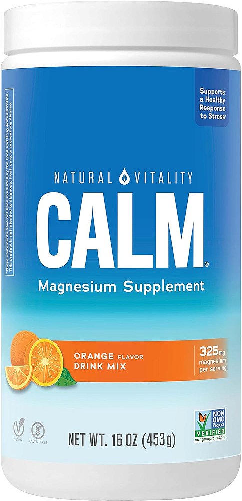 Calmante natural Vitality, suplemento de citrato de magnésio, mix em pó para bebida anti-estresse - Livre de glúten, vegano e não-OGM, sabor laranja, 16 oz