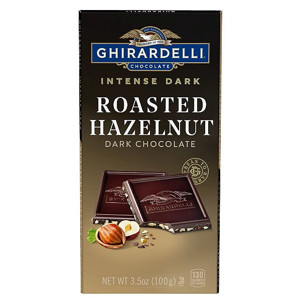 Barra de Chocolate Amargo Intenso GHIRARDELLI, Avelãs Torradas, Barra de 3,5 Oz (Pacote com 12 unidades)