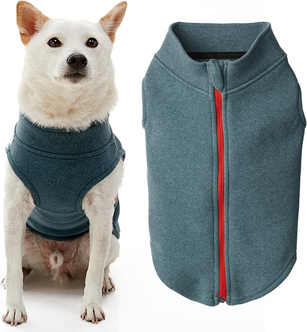Sweater para cachorro em fleece de microfibra com zíper Gooby - Turquesa, tamanho X-Grande - Casaco quente para cachorro em fleece de microfibra de duas camadas sem anel para coleira - Suéter de inverno