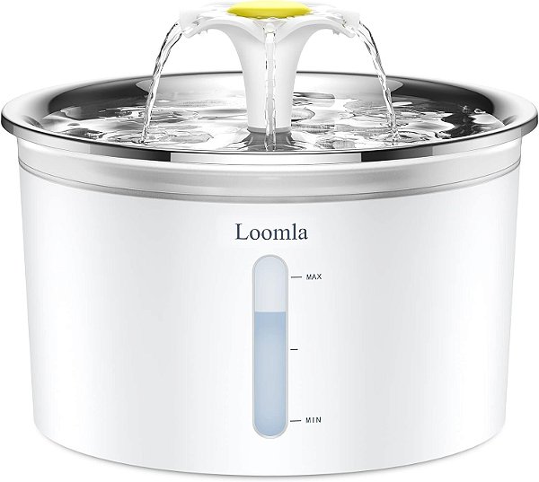 Fonte de água para gatos Loomla, 85oz / 2.5L Fonte de água para animais de estimação internos, dispenser de água automático para cães com luzes LED substituíveis, 2 filtros de reposição