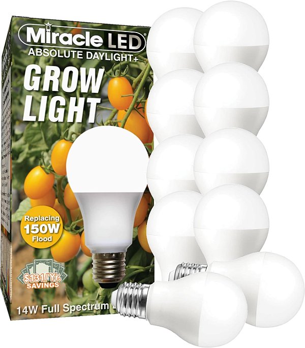 Lâmpada de cultivo de espectro completo Miracle LED Absolute Daylight Plus - Substitui 150W - Lâmpada de crescimento de plantas para horticultura caseira e jardinagem interna de plantas verdes, flores e sementes (
