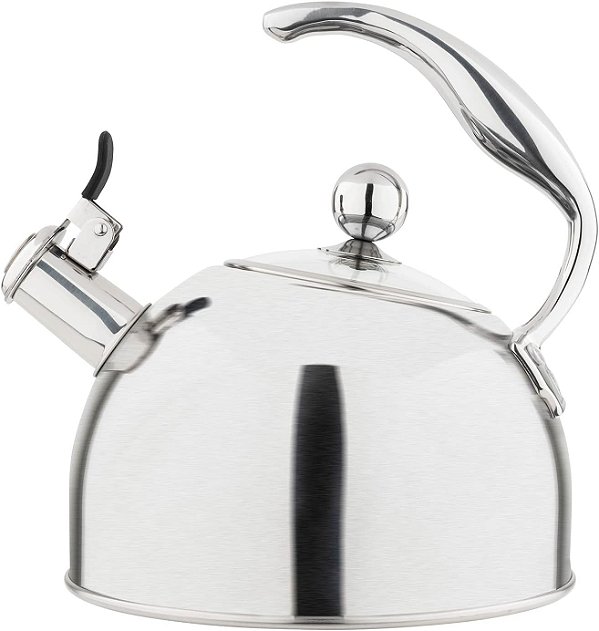 Chaleira de chá com apito de aço inoxidável de 3 camadas Viking, 2,6 litros, inclui tampa de vidro temperado, alça ergonômica que permanece fria, funciona em todos os tipos de fogão,