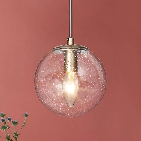 Luminária Pendente de Ouro da Optimant Lighting para Ilha de Cozinha, Lustre Pendente Moderno com Globo de Vidro e Fio Transparente para Hall de Entrada, Corredor, Quarto e Sala de Jantar.