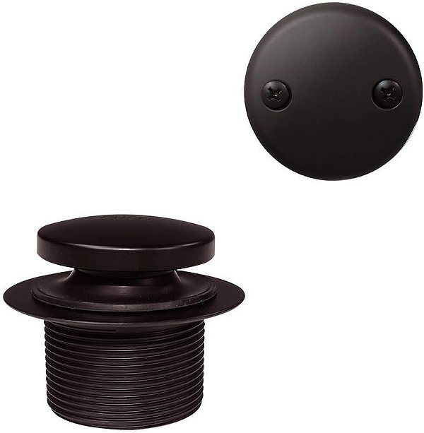 Conjunto de acabamento de plug de dreno de banheira de ponta de dedo de 1-1/2 Westbrass D93-2-12 com placa de transbordo de dois furos, 1 peça, bronze esfregado