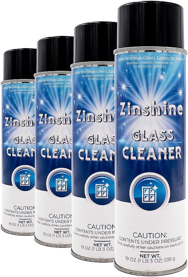 Produto de Limpeza para Vidros Zinshine Livre de Amônia - Brilho sem Manchas, Limpa-vidros com Ação Espumante para Uso Doméstico e Automotivo, 19 oz, 4 Unidades.
