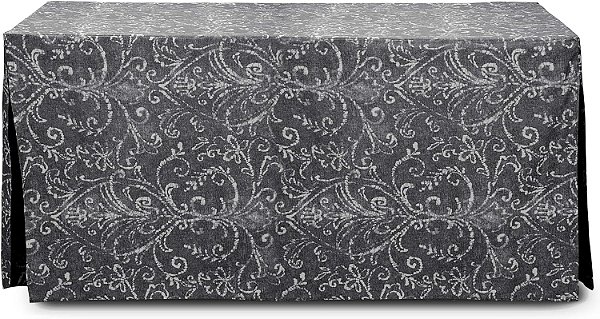 Toalha de mesa Tablevogue Bali Print em poliéster lavável à máquina, resistente a manchas, ajustada, retangular 72 polegadas x 30 polegadas, para eventos, casamentos e ocasiões especiais, preta.