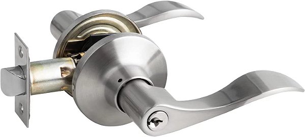 Maçaneta de porta frontal de níquel acetinado NeuType 1 pack com trava e chave, fechadura de entrada, alavanca com formato ondulado, fechadura de entrada com chave para casa, escritório ou hotéis, compatível com