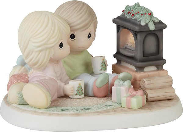 Estátua de Casais Precious Moments | Sua Amor Aquece Meu Coração Estátua de Porcelana | Decoração e Presente para as Festas | Pintada à Mão