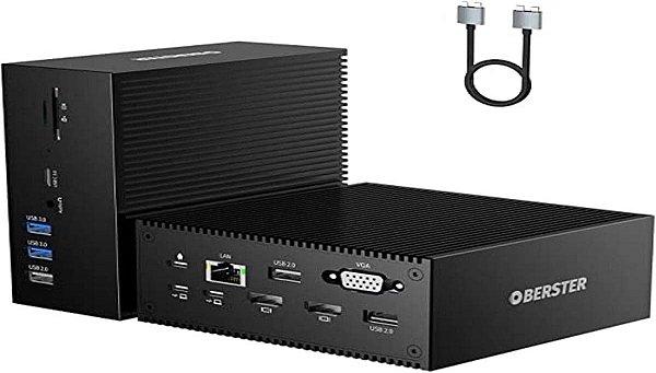Estação de Conexão para Dois Monitores para MacBook Pro/Air, Estação de Conexão para Laptop de 16 em 2 com Triplo Monitor (2 HDMI 4K, VGA, PD 100W, USB-C 3.0, 5 USB