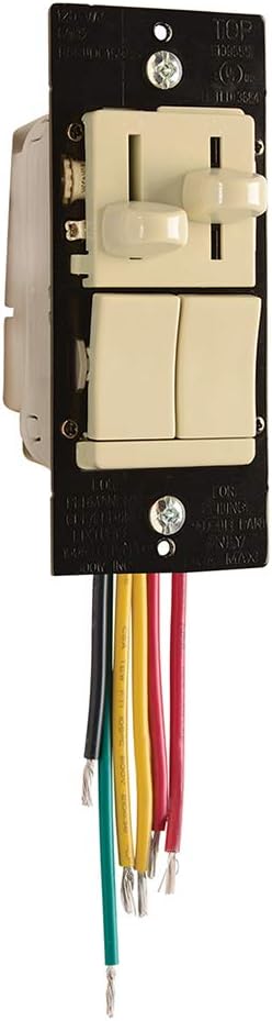 Dimmer pré-configurado Legrand LSCLDC163PI LS Trademaster com controle de ventilador De-Hummer de 3 velocidades para um interruptor de 3 vias, marfim.