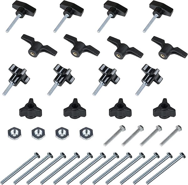 Kit de Knobs de T-Track POWERTEC 71130 com parafusos hexagonais de 1/4-20 por 1-1/2 e arruelas, conjunto de 36, parafusos de trilho T, acessórios