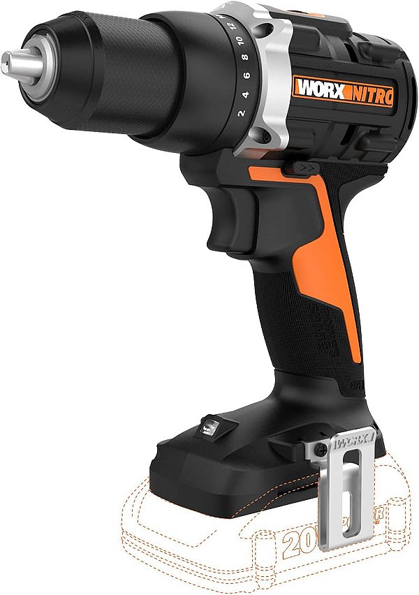 Furadeira Sem Fio Brushless Worx Nitro 20V 1/2 535 in-lbs. de Torque e Mandril de 1/2 - Conjunto de Furadeira com Bolsa de Armazenamento, Compatível com Power Share