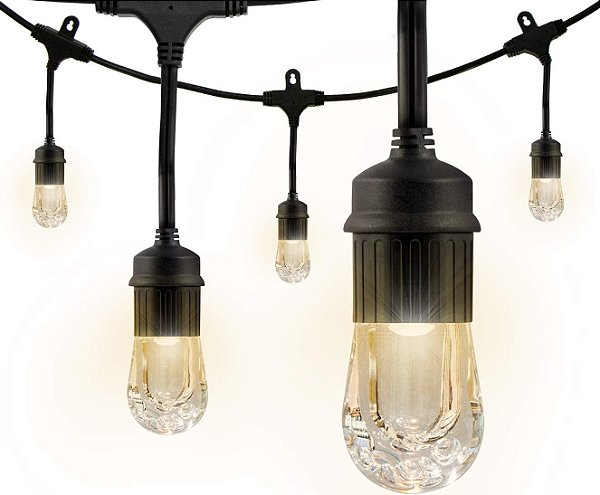 Luzes de Corda Branca Quente Enbrighten Clássico, 12 pés de fio preto, 6 lâmpadas acrílicas inquebráveis, à prova de intempéries, luzes de corda para área externa