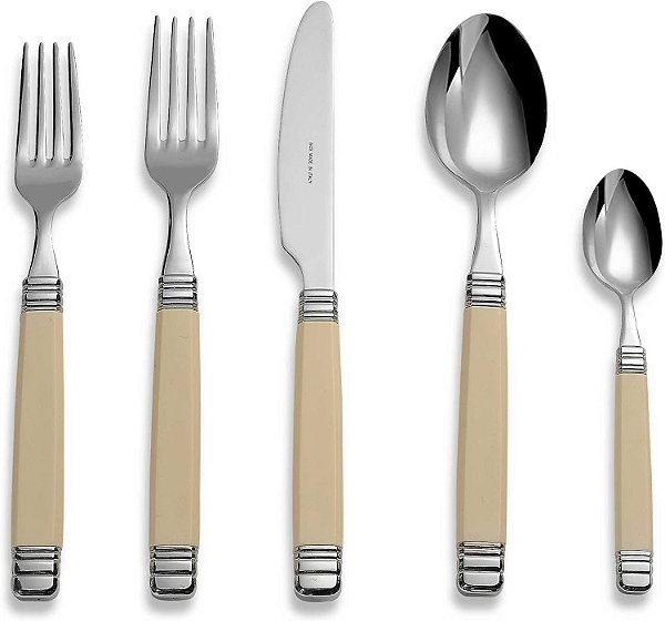 Coleção Euro Ceramica Rossini 18/10 Talheres em Aço Inoxidável, Conjunto de 5 Peças, Branco.