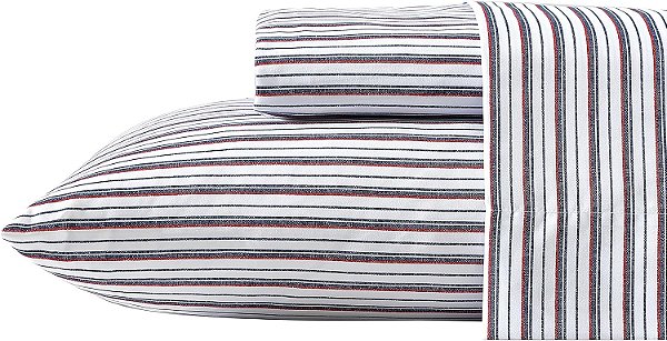 Nautica - Conjunto de lençol Queen, lençol ajustável de bolso profundo e conjunto de fronha, Decoração Casual para Casa (Listras Aevery Marinho, Queen)