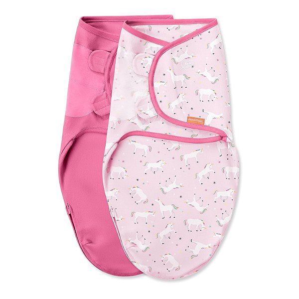 SwaddleMe Fácil Troca Swaddle - Tamanho Pequeno/Médio, 0-3 Meses, Pacote com 2 (Unicórnio Universo) Swaddle para Recém-Nascidos Fácil de Usar com Zíper Inferior para