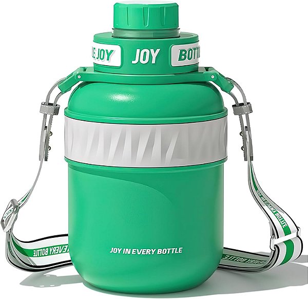 Garrafa de água de aço inoxidável BOTTLE JOY: Tampa à prova de vazamentos, Sip perfeito, Dobro isolado, Eco-amigável, Seguro para lava-louças e alça elegante (Tartaruga-marinha