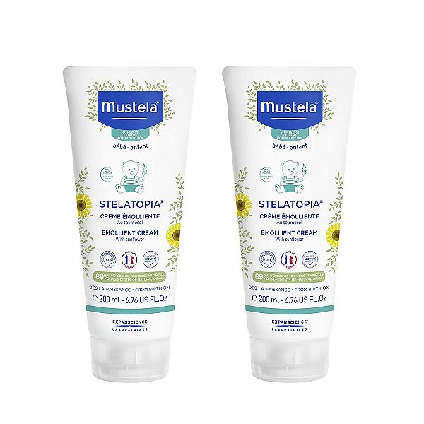 Mustela Stelatopia - Creme Emoliente para Bebês - para Pele Propensa a Eczema - com Óleo Natural de Abacate e Girassol - Livre de Fragrância - 6.76 fl. oz. (Pacote