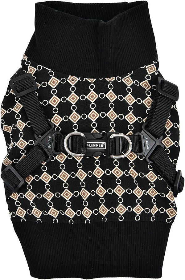 Peitoral Casaco Puppia Jace para Cachorro, Quente de Inverno com Padrão de Diamante para Cães Pequenos e Médios, Preto, Extra Grande
