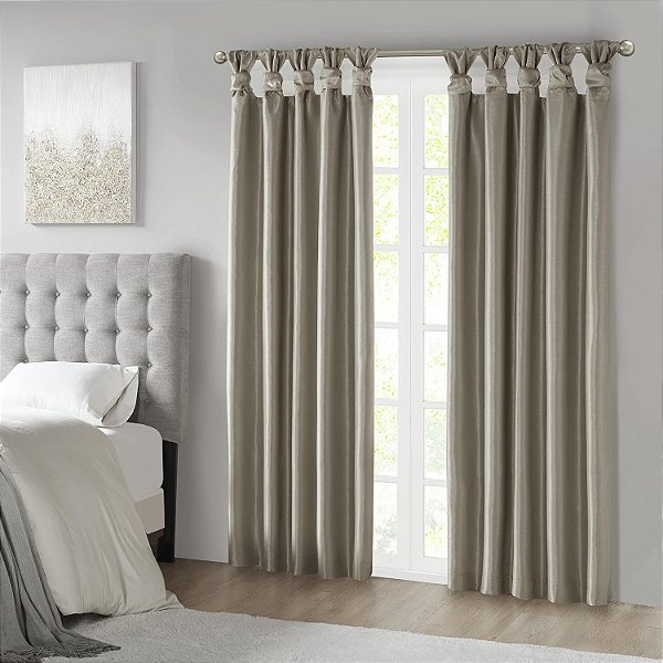 Cortina única de faux seda Emilia da Madison Park com forro de privacidade, DIY Twist Tab Top, cortina de janela para sala de estar, quarto e dormitório, 50x95, Pewter