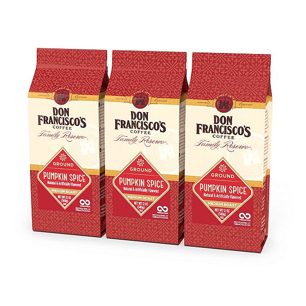 Café Moído com Sabor de Abóbora Don Francisco, 100% Arábica - 3 pacotes de 12 onças