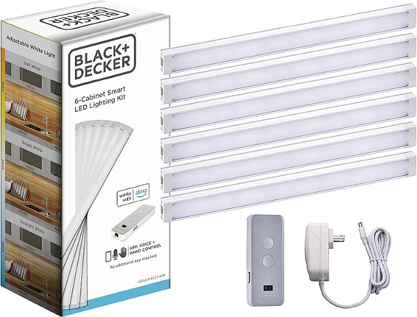 Kit de Iluminação Inteligente BLACK+DECKER Works with Alexa para Armário, LEDs Ajustáveis, (6) Barras de 9, Branco, Dispositivo Certificado para Humanos