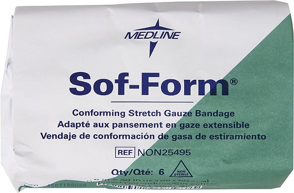 Atadura de Gaze Elástica Conformável Medline Premium, Não Estéril, Rolo de 6 polegadas x 80 polegadas, Caixa com 48 unidades