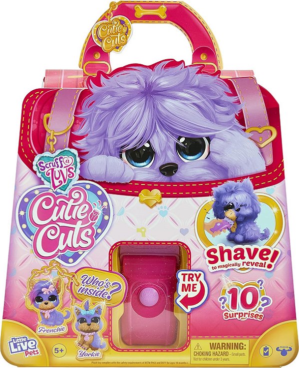 Pequenos Animais de Estimação Vivos | Scruff-a-Luvs Cutie Cuts! Raspar, Revelar e Estilizar, Pelúcia de Resgate de Animal de Estimação - Cachorrinho Roxo