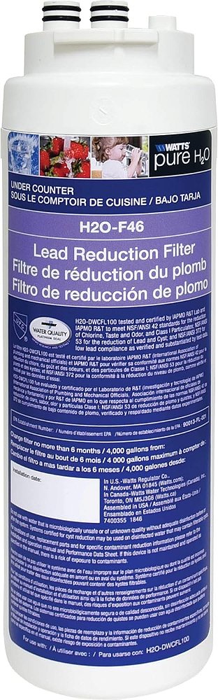 Filtro de água de substituição para redução de chumbo Pure H2O Watts Premier H2O-F46, branco, 1 pacote
