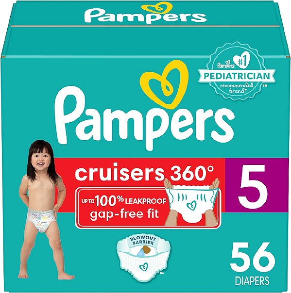 Fraldas Pampers Cruisers 360 - Tamanho 5, 56 unidades, Fraldas descartáveis para bebês que vestem como roupa, ajuste sem lacunas.