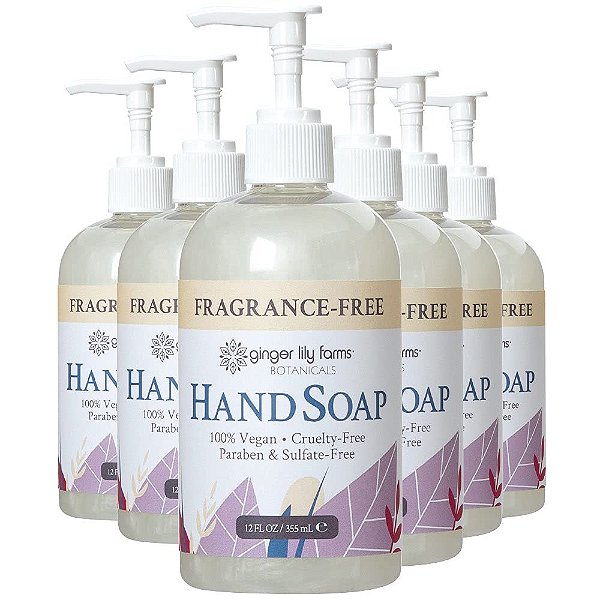 Sabonete Líquido Multiuso de Gengibre e Lírio das Índias, 100% Vegano e Livre de Crueldade, Sem Fragrância, 12 fl oz (pacote com 6)