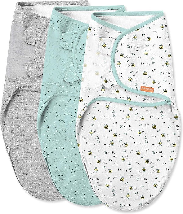 SwaddleMe da Ingenuity Fácil de Trocar Swaddle no Tamanho Pequeno/Médio, Para Idades de 0-3 Meses, 3-Pack de Swaddle para Bebês com Zíper Fácil de Trocar.