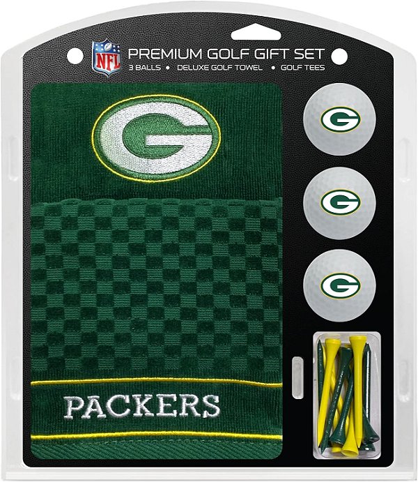 Conjunto de Presente de Golfe Premium da NFL para Equipe: Toalha de Golfe Bordada de Luxo, 3 Bolas de Golfe e 14 Tees de Golfe (2-3/4 Regulamentares)