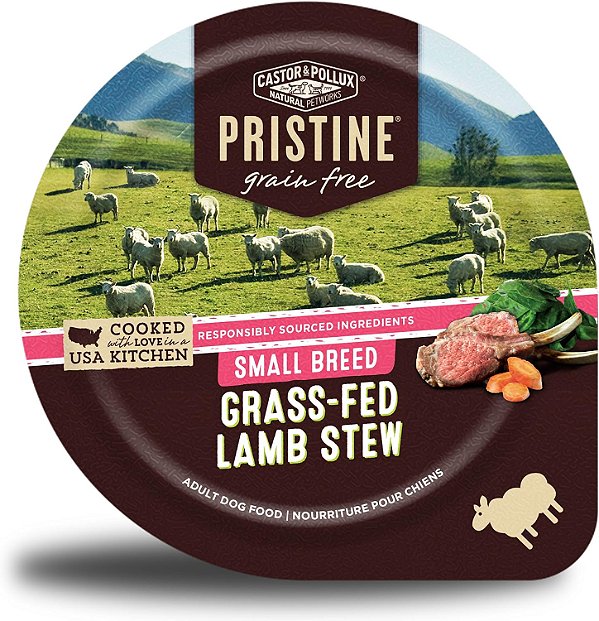 Ração para Cães em Lata Sem Grãos de Ovelha Alimentada com Capim da Raça Pequena Castor & Pollux Pristine, (12) latas de 3.5oz