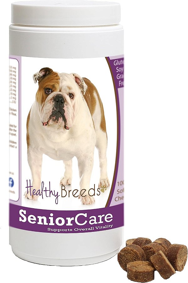 Bulldog Cuidados para Cães Seniores Mastigáveis 100 unidades da Healthy Breeds