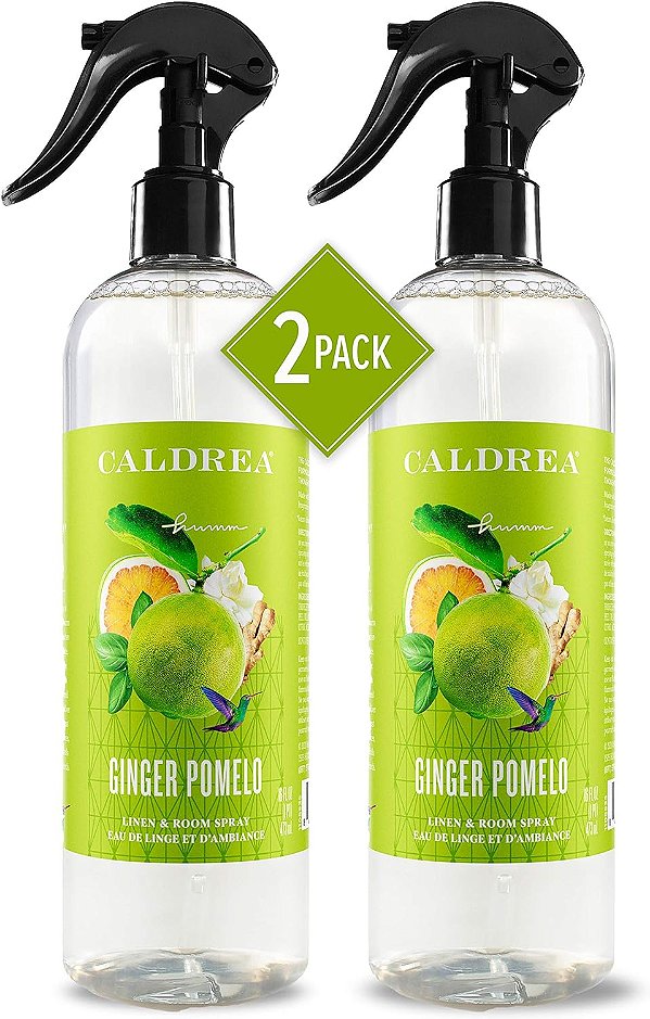 Spray de ambiente e lençóis Caldrea, refrescante de ar, feito com óleos essenciais, derivados de plantas e outros ingredientes cuidadosamente escolhidos, gengibre e pomelo, 16 oz, pacote com