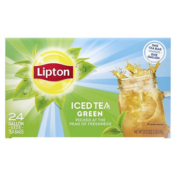 Saquinhos de Chá Gelado Lipton, Chá Verde, Chá Gelado sem Adoçar, 24 Saquinhos de Chá de Tamanho Galão (Pacote com 2)