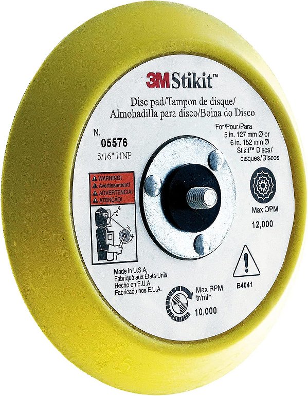 Almofada de Disco Stikit 3M, 05576, 6 polegadas, 3/4 de polegada x 5/16-24 polegadas, Para Discos de Adesivo Sensível à Pressão, Lixadeira, Cor