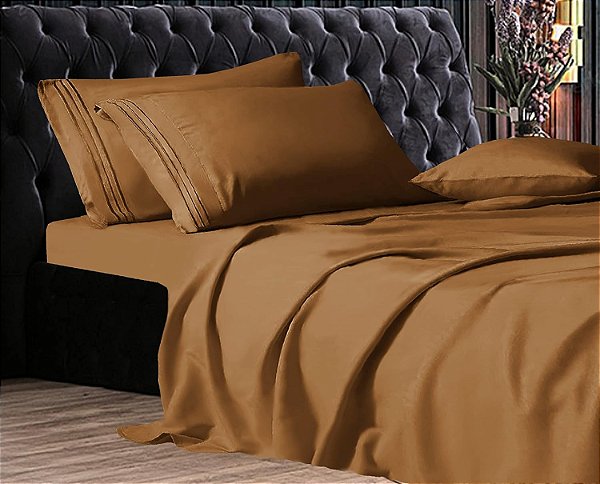 Conjunto de lençóis de microfibra de qualidade Luxuosa e Confortável, Respiráveis, com Tecido Suave como Manteiga, 1500 Fios, 4 Peças, Bolso Profundo, Solteiro, Bronze.
